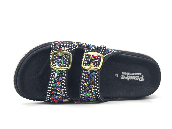 Foxter Zenne Z-9002 Köpük Taban Taşlı Çift Toka Kutulu Günlük Terlik Siyah Deniz Taşlı - Foxter (1)