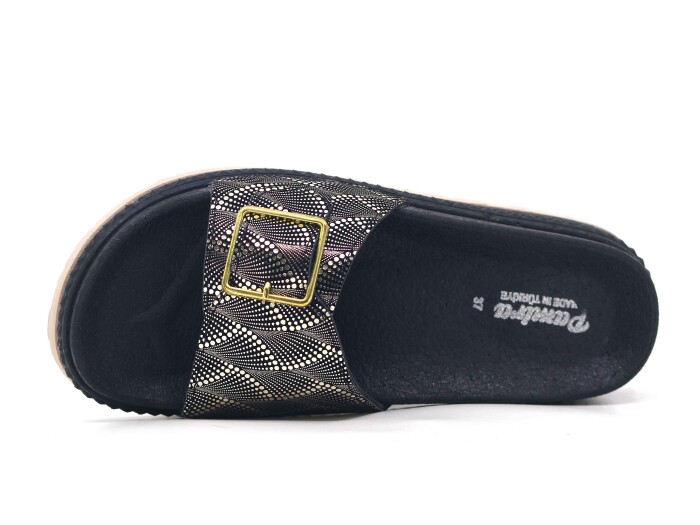 Foxter Zenne Z-9021 Tek Toka Köpük Taban Kutulu Günlük Terlik Siyah - Altın - Foxter (1)