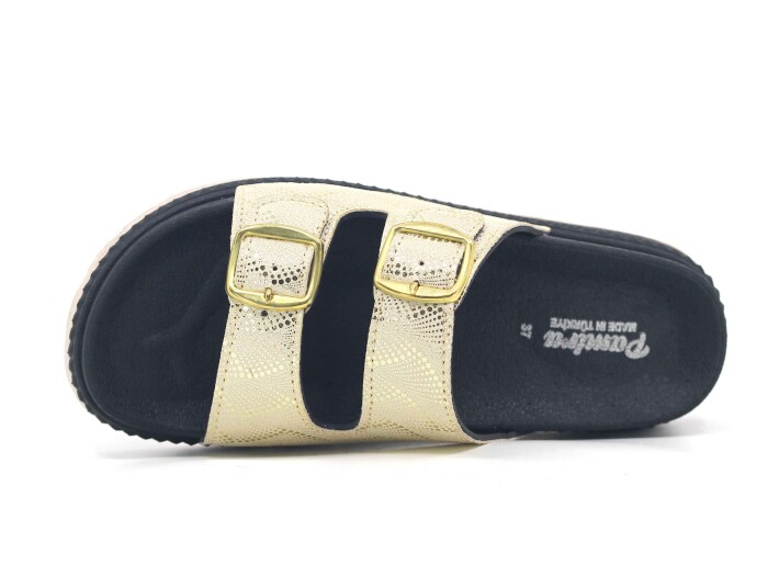 Foxter Zenne Z-9020 Çift Toka Köpük Taban Kutulu Günlük Terlik Bej - 2