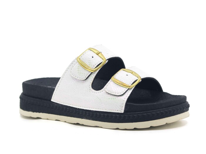 Foxter Zenne Z-9020 Çift Toka Köpük Taban Kutulu Günlük Terlik Beyaz - 1