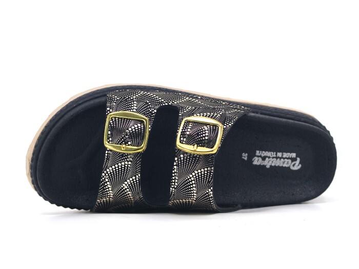 Foxter Zenne Z-9020 Çift Toka Köpük Taban Kutulu Günlük Terlik Siyah - Altın - Foxter (1)