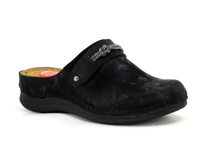 Foxter Zenne ZS-636 Kutulu Taşlı Burnu Kapalı Terlik Siyah Galaksi - Foxter