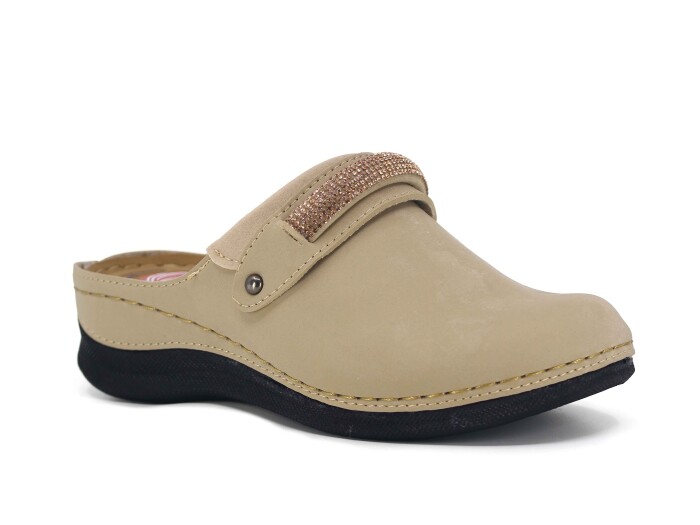 Foxter Zenne ZS-644 Kutulu Taşlı Burnu Kapalı Terlik Bej Galaksi 