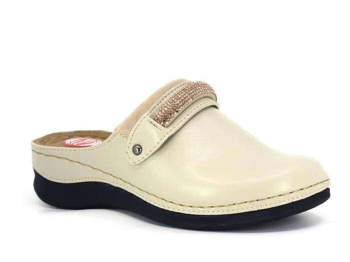 Foxter Zenne ZS-644 Kutulu Taşlı Burnu Kapalı Terlik Bej - Foxter