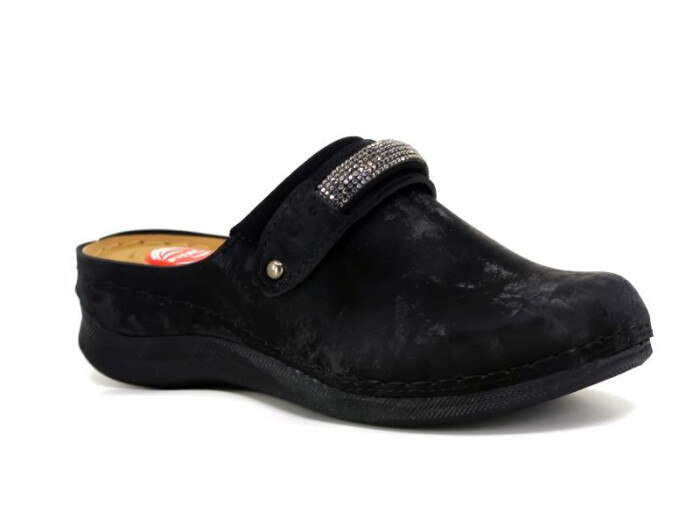 Foxter Zenne ZS-644 Kutulu Taşlı Burnu Kapalı Terlik Siyah Galaksi 