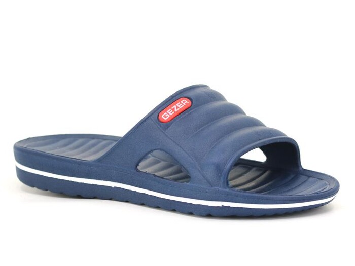 Gezer Merdane 13092.00 Islak Zemin Çizgili Açık Eva Terlik Lacivert - Beyaz - Gezer