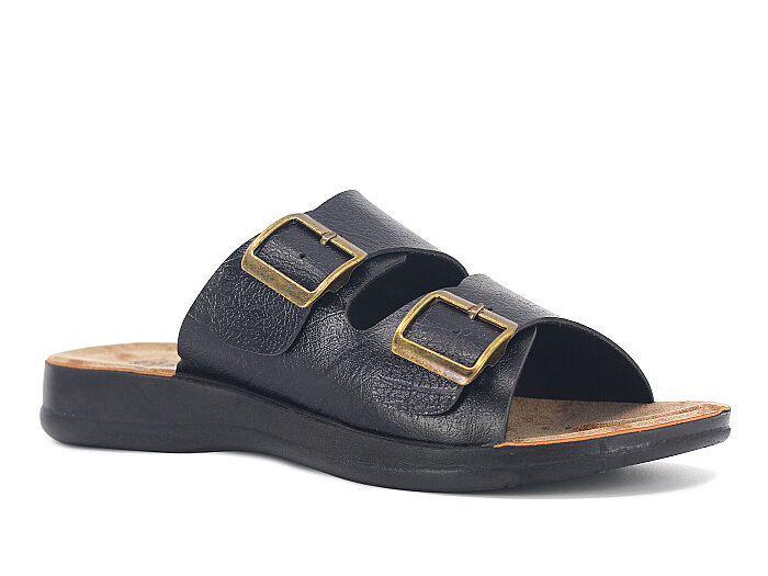 Gezer Merdane 13267.01 Çift Toka Günlük Terlik Siyah - Gezer