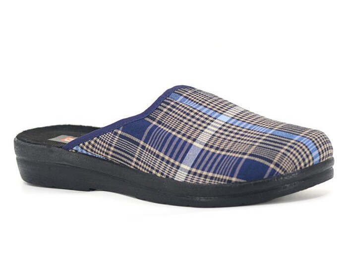 Gezer Merdane 08462.03 Ekose Traşlı Kışlık Ev Terliği Lacivert - Gezer