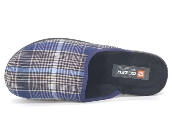 Gezer Merdane 08462.03 Ekose Traşlı Kışlık Ev Terliği Lacivert - 2