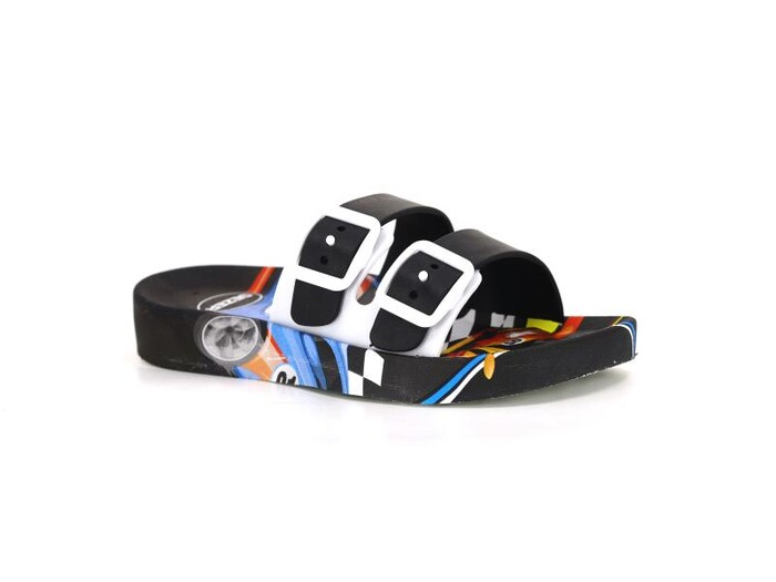 Gezer Patik 11362 Air Blow Çift Toka Kaydırmaz Terlik Siyah - Beyaz - Gezer