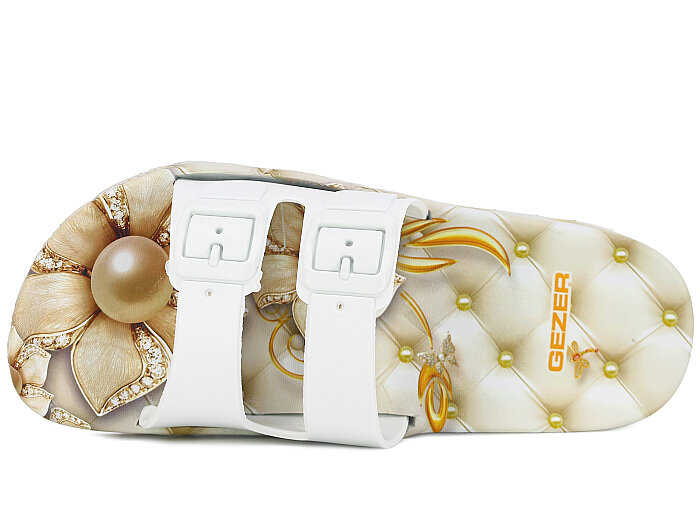 Gezer Zenne 15614.01 Air Blow Çift Toka Kaydırmaz Terlik Beyaz - Sarı - Gezer (1)