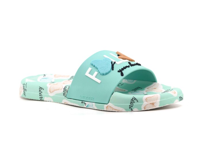 Gezer Zenne 16382.00 Düz Yüz Figürlü Günlük Terlik Yeşil - Beyaz - Gezer