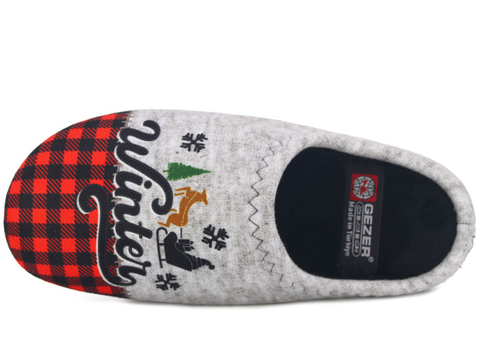 Gezer Zenne 16571.00 Gondol Baskılı Kışlık Ev Terliği Gri - Kırmızı - 2