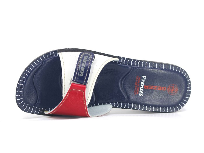 Gezer Zenne 08727.01 Tek Cırtlı Prenses Günlük Terlik Lacivert - Beyaz - Kırmızı - 2