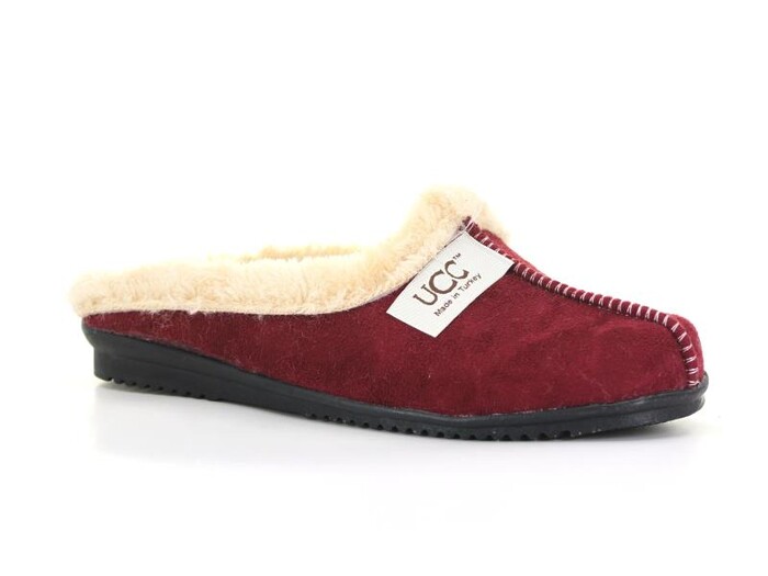 Gökçe Zenne UCC Kürklü Gondol Ev Terliği Bordo - Gökçe