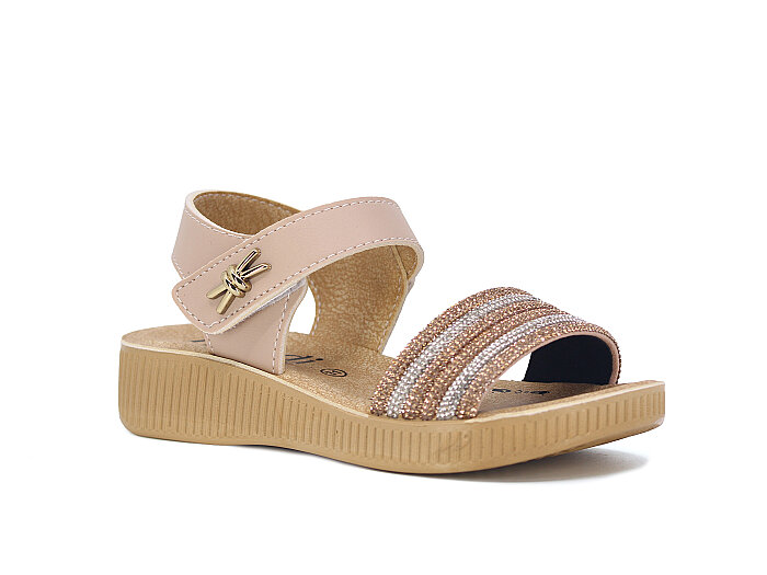 Henedi Filet F-913 Taşlı Sandalet Bej - Henedi