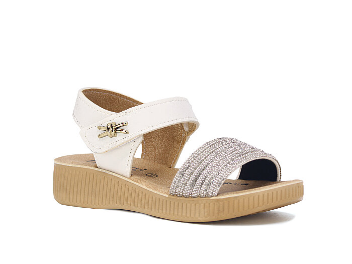 Henedi Filet F-913 Taşlı Sandalet Beyaz - Henedi