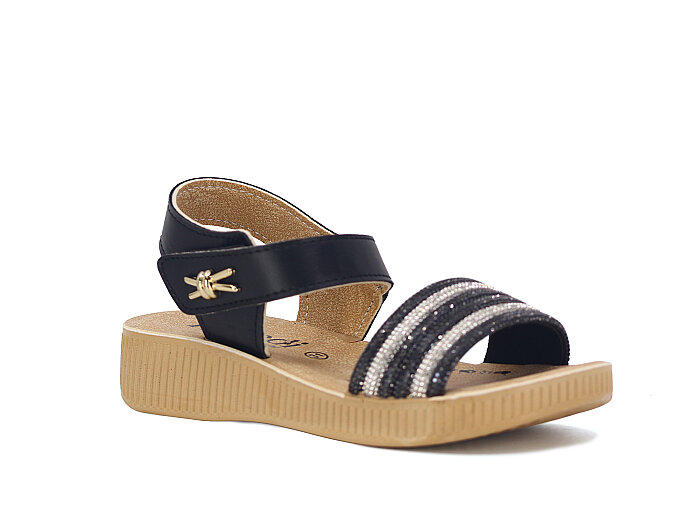 Henedi Filet F-913 Taşlı Sandalet Siyah 