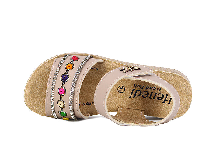 Henedi Filet F-951 Taşlı Sandalet Bej - 2
