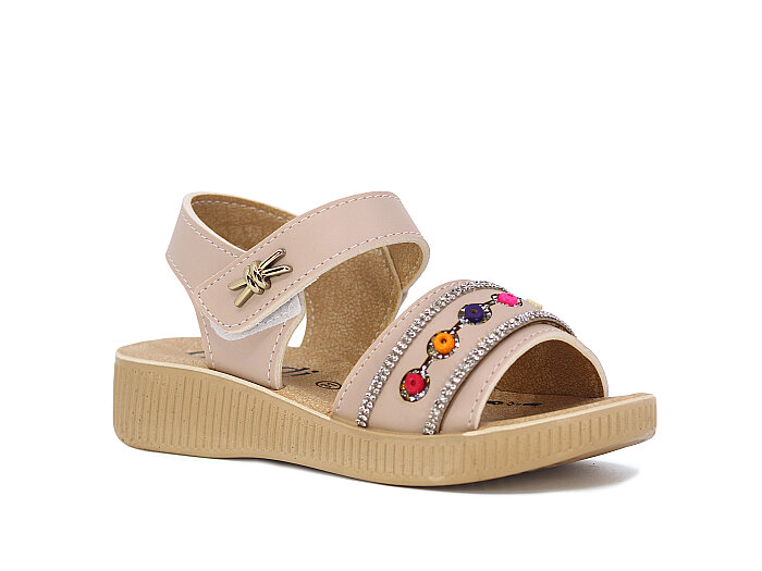 Henedi Filet F-951 Taşlı Sandalet Bej - 1