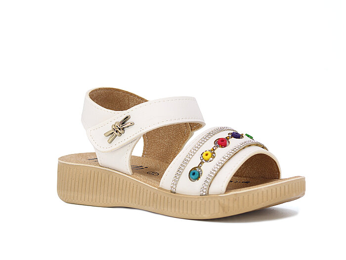 Henedi Filet F-951 Taşlı Sandalet Beyaz - Henedi