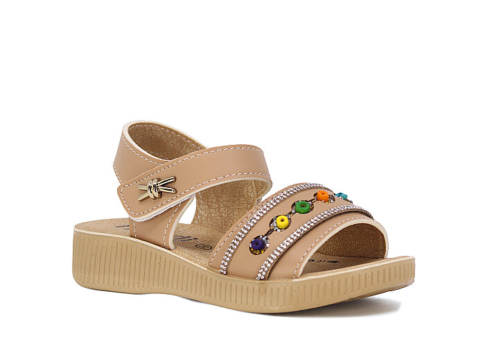 Henedi Filet F-951 Taşlı Sandalet Camel - Henedi