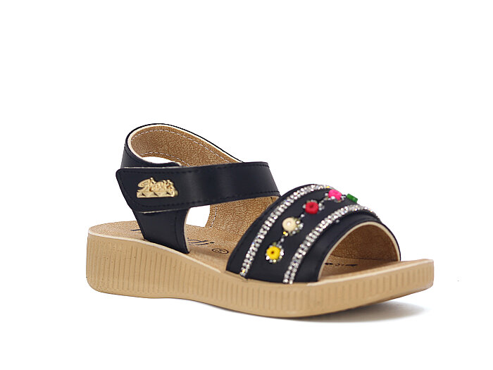 Henedi Filet F-951 Taşlı Sandalet Siyah - 1