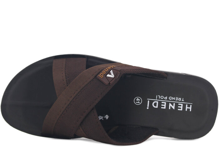 Henedi Merdane M-119 Çapraz Bantlı Poşetli Günlük Terlik Kahve - 2