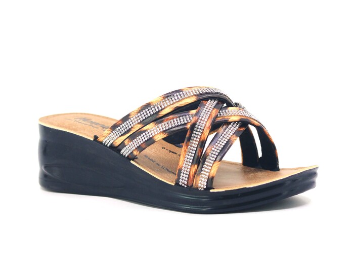 Henedi Zenne 2767 Çapraz Geçmeli Taşlı Ayna Bantlı Kutulu Günlük Terlik Bal 