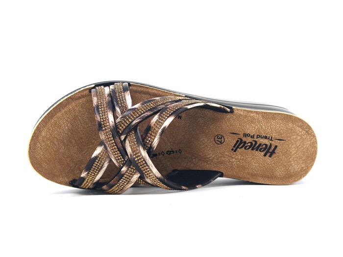 Henedi Zenne 2767 Çapraz Geçmeli Taşlı Ayna Bantlı Kutulu Günlük Terlik Bej - Henedi (1)