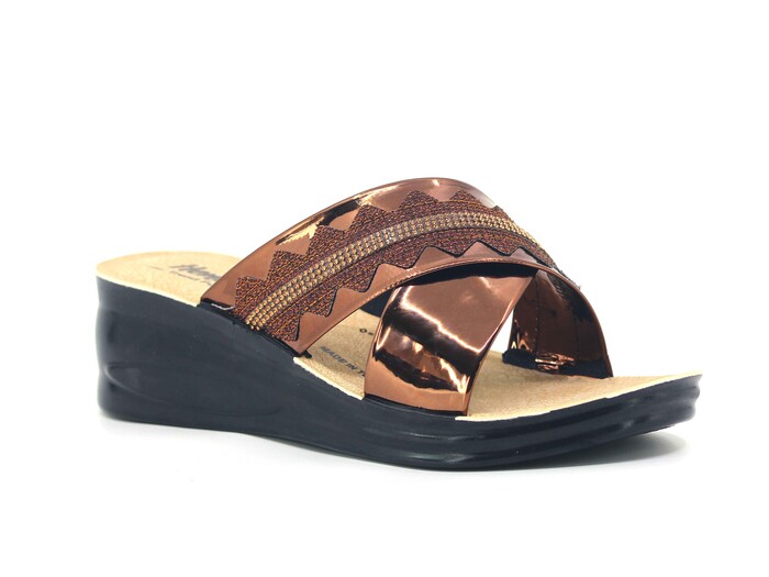 Henedi Zenne 2554 Çapraz Taşlı Ayna Bantlı Kutulu Günlük Terlik Bronz - 1