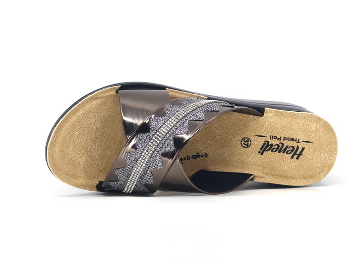 Henedi Zenne 2554 Çapraz Taşlı Ayna Bantlı Kutulu Günlük Terlik Gümüş - Henedi (1)