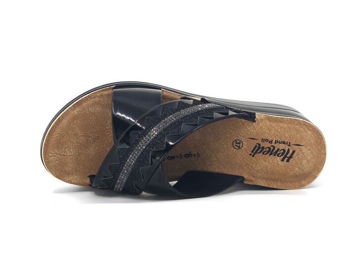 Henedi Zenne 2554 Çapraz Taşlı Ayna Bantlı Kutulu Günlük Terlik Siyah - Füme - Henedi (1)