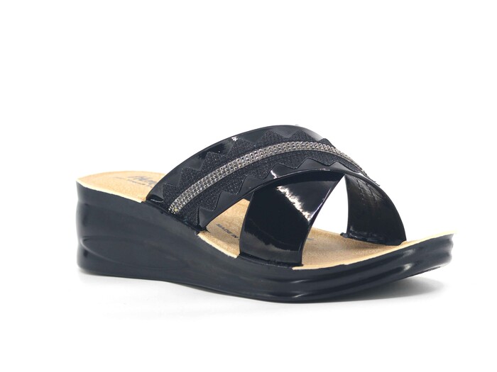 Henedi Zenne 2554 Çapraz Taşlı Ayna Bantlı Kutulu Günlük Terlik Siyah - Henedi