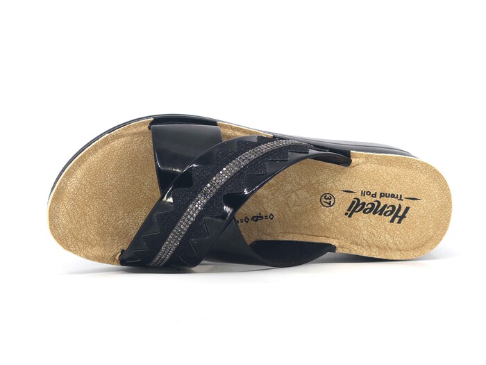 Henedi Zenne 2554 Çapraz Taşlı Ayna Bantlı Kutulu Günlük Terlik Siyah - Henedi (1)