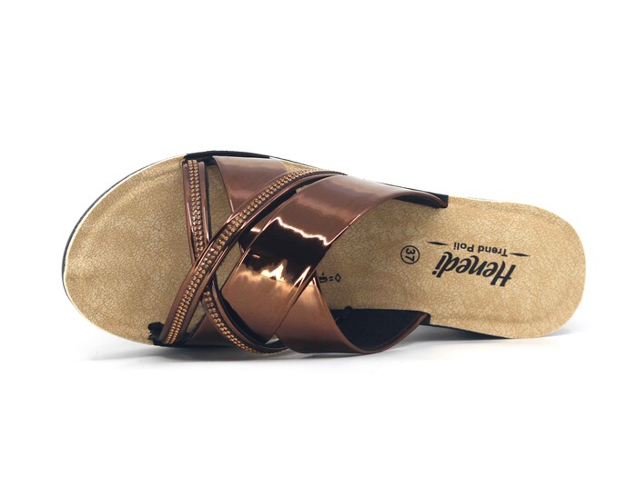 Henedi Zenne 2572 Çapraz Taşlı Ayna Bantlı Kutulu Günlük Terlik Bronz - Henedi (1)