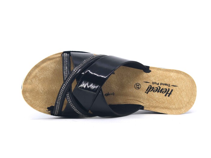 Henedi Zenne 2572 Çapraz Taşlı Ayna Bantlı Kutulu Günlük Terlik Siyah - Füme - Henedi (1)