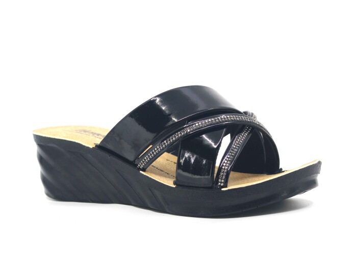 Henedi Zenne 2572 Çapraz Taşlı Ayna Bantlı Kutulu Günlük Terlik Siyah - Füme 