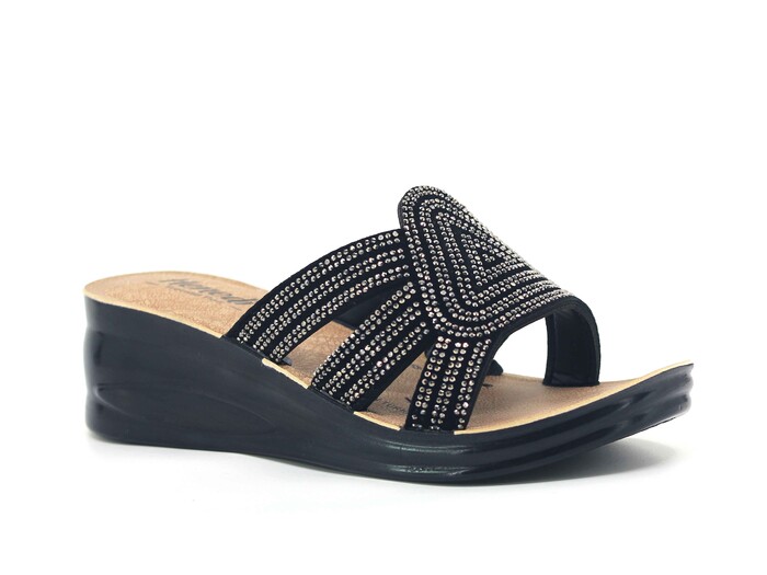 Henedi Zenne 2575 Üçgen Taşlı Altı Bacak Kutulu Günlük Terlik Siyah - Füme - Henedi