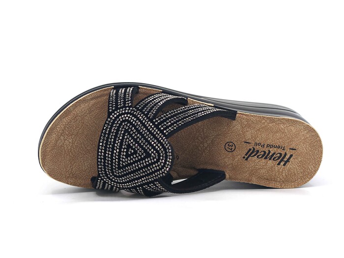 Henedi Zenne 2575 Üçgen Taşlı Altı Bacak Kutulu Günlük Terlik Siyah - Füme - Henedi (1)