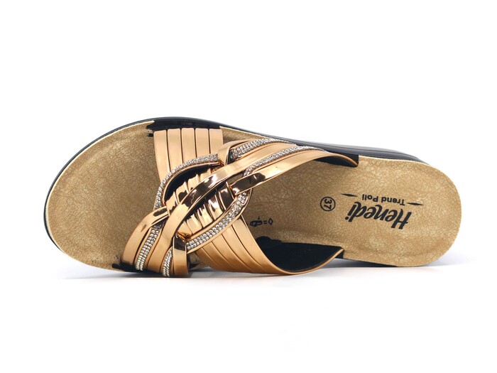 Henedi Zenne 2585 Çapraz Taşlı Ayna Bantlı Kutulu Günlük Terlik Bakır - Henedi (1)