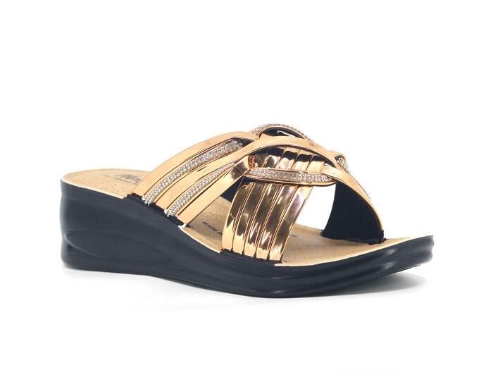 Henedi Zenne 2585 Çapraz Taşlı Ayna Bantlı Kutulu Günlük Terlik Bakır 