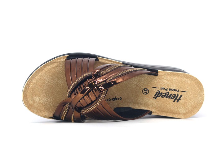 Henedi Zenne 2585 Çapraz Taşlı Ayna Bantlı Kutulu Günlük Terlik Bronz - Henedi (1)