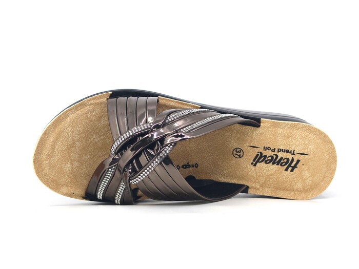 Henedi Zenne 2585 Çapraz Taşlı Ayna Bantlı Kutulu Günlük Terlik Füme - 2