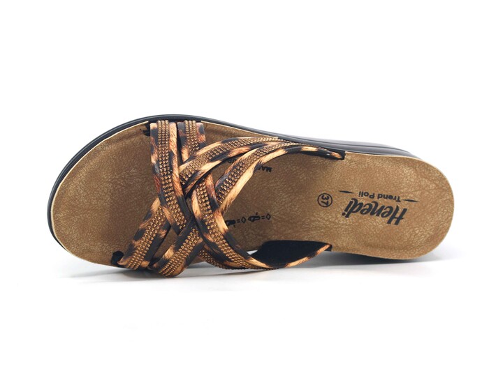 Henedi Zenne 2767 Çapraz Geçmeli Taşlı Ayna Bantlı Kutulu Günlük Terlik Altın - Henedi (1)