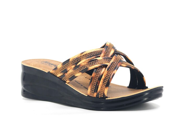 Henedi Zenne 2767 Çapraz Geçmeli Taşlı Ayna Bantlı Kutulu Günlük Terlik Altın - 1