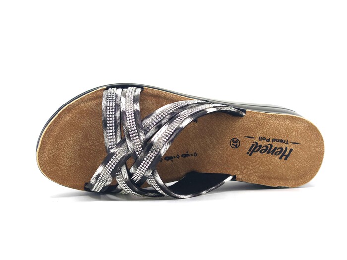 Henedi Zenne 2767 Çapraz Geçmeli Taşlı Ayna Bantlı Kutulu Günlük Terlik Siyah - Beyaz - Henedi (1)