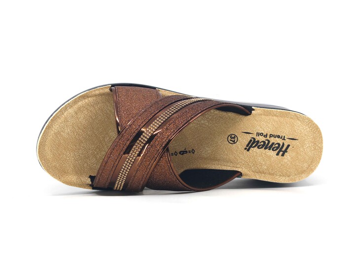 Henedi Zenne 2581 Çapraz Taşlı Ayna Bantlı Kutulu Günlük Terlik Bronz - Henedi (1)