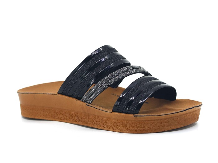 Henedi Zenne 3137 Çift Bant Taşlı Kutulu Günlük Terlik Siyah - Füme - Henedi