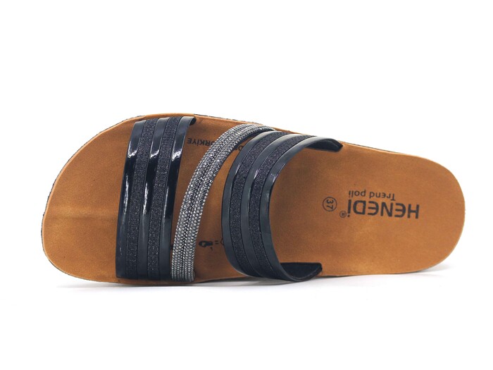 Henedi Zenne 3137 Çift Bant Taşlı Kutulu Günlük Terlik Siyah - Füme - 2